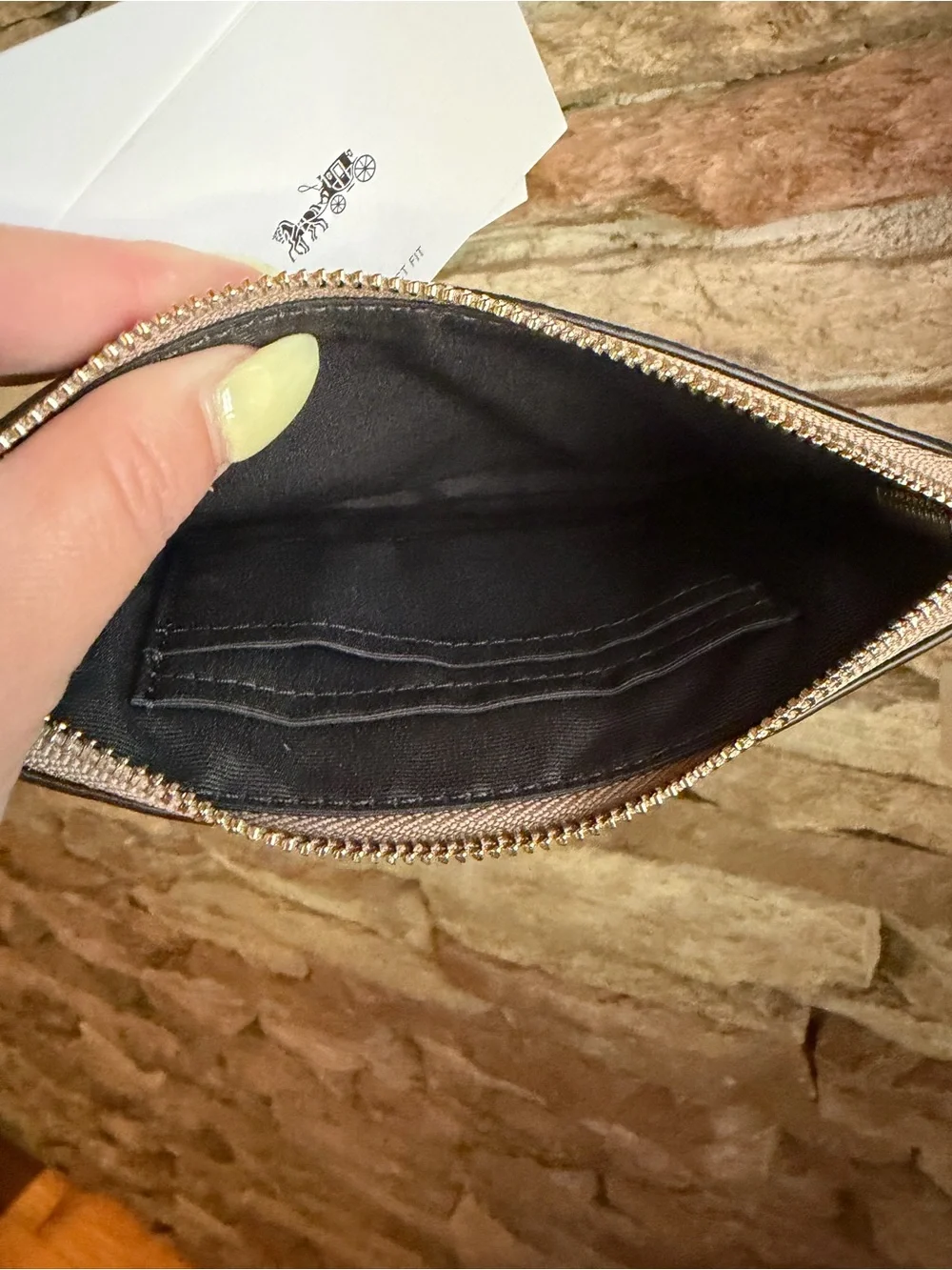 Coach NWT Metallic Silver Pink Trim Wristlet Clutch Wallet Phone Bag